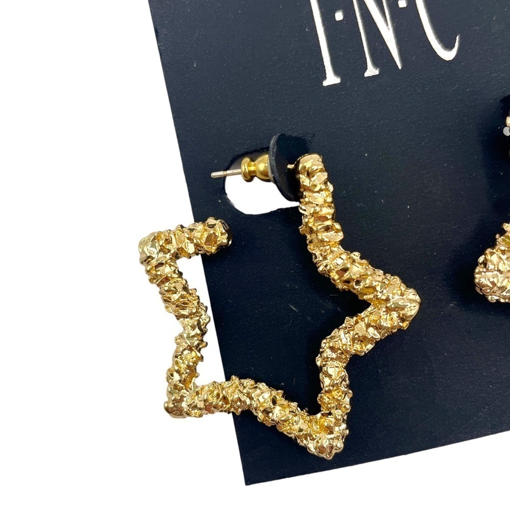 NWT INC Gold Star Earrings Hoops - Picture 2 of 4